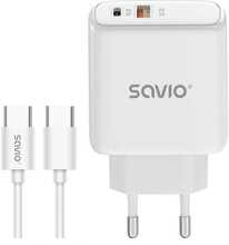 Seinalaadija Savio LA-13, universaalne, 20 W, USB-A, USB-C, valge, 1 m kaabel
