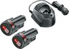 Akude komplekt Bosch Starter Set PBA12V, 12 V, 2 x 1,5 Ah, GAL 1210 CV