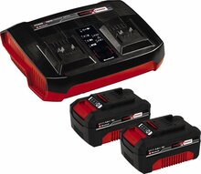 Akude ja laadija komplekt Einhell Twincharger Kit, 18 V, 2x 4,0 Ah, must/punane