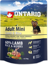 Kuivtoit koertele Ontario Adult Mini lambaliha ja riisiga, 0,75 kg