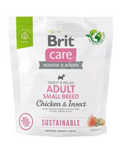 Kuivtoit koertele Brit Care Sustainable Adult Small Breed kanaliha ja putukatega, 1 kg