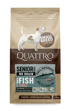 Kuivtoit koertele Quattro Small Breed Senior valge kalaga, 1,5 kg
