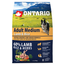 Kuivtoit koertele Ontario Adult Medium lambaliha ja riisiga, 2,25 kg
