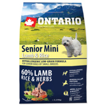 Kuivtoit koertele Ontario Senior Mini lambaliha ja riisiga, 2,25 kg