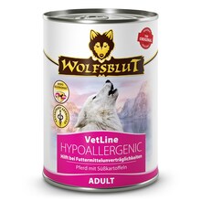 Hipoallergeenne märgtoit koertele Wolfsblut VetLine Hypoallergenic Horse Adult, 395 g