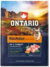 Kuivtoit koertele Ontario Mini & Medium Weight Control kalkuniliha ja pruuni riisiga, 2,25 kg