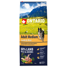Kuivtoit koertele Ontario Adult Medium lambaliha ja riisiga, 12 kg