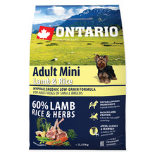 Kuivtoit koertele Ontario Adult Mini lambaliha ja riisiga, 2,25 kg