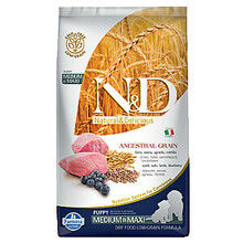 Kuivtoit kutsikatele Farmina N&D Ancestral Grain Lamb & Blueberry Puppy Medium & Maxi, 12 kg