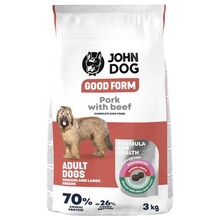 Kuivtoit koertele John Dog Good Form Pork and Beef sealiha ja veiselihaga, 3 kg