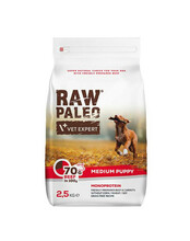 Kuivtoit veiseliha ja maitsega keskmist tõugu kutsikatele Raw Paleo Puppy Medium, 2,5 kg