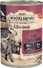Konserv koertele Wiejska Zagroda Metsamaitsed metssiga ja veiseliha, 400 g