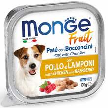 Märgtoit koertele Monge Fruit kanaliha ja vaarikatega, 100 g