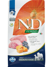 Farmina N&D Grain Free Pumpkin lambaliha ja mustikatega täiskasvanud koertele Medium & Maxi, 2.5 kg