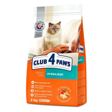 Kuivtoit täiskasvanud steriliseeritud kassidele CLUB 4 PAWS Premium Sterilized, 2 kg