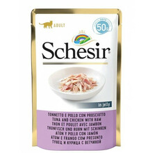 Märgtoit kassidele Agras Pet Foods Schesir in Jelly tuunikala ja kana singiga, 50 g