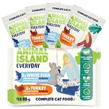 Märgtoit kassidele Animal Island Everyday kalkuni ja valge kala fileedega, 4 x 85 g