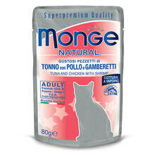 Kassikonserv Monge Natural tuunikala, kana ja krevettidega, 80g
