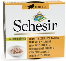 Märgtoit kassidele Schesir in Cooking Broth tuunikala ja sardiinidega, 70 g