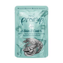 Konserv kassidele Pramy Skin & Coat tuunikala, krevettide ja kammkarpidega tarretises, 70 g