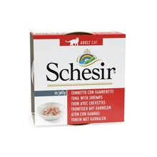 Märgtoit kassidele Schesir in Jelly tuunikala ja krevettidega, 85 g