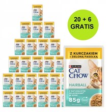 Märgtoit kassipoegadele Purina Cat Chow Hairball Control kanaga ja roheliste ubadega kastmes, 26 x 85 g
