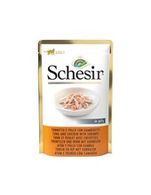 Märgtoit kassidele Schesir Jelly tuunikala, kana ja krevettidega, 85 g