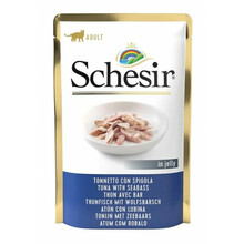 Kassi märgtoit Agras Pet Foods Schesir in Jelly tuunikala ja meriahvenaga, 85 g