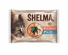 Märgtoit kassipoegadele Shelma lõhe ja tursaga, 4 x 85 g