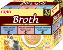 Kassitoidu lisand Inaba Ciao Broth, puljong kanaliha, lõhe, tuunikala ja kammkarpidega, 24 x 40 g