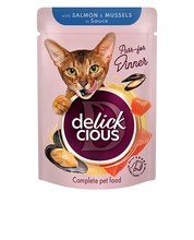 Delickcious kassikonserv lõhe ja rannakarpidega, 85 g