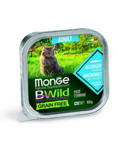 Konserv kassidele Monge Bwild Adult anšooviste ja köögiviljadega, 100 g