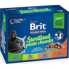 Märgtoit kassipoegadele Brit Premium Cat Sterilised Plate, 12x100 g