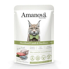Amanova Sterilised täissööt kassipoegadele guljašš lambaliha ja sardiinidega, 85 g