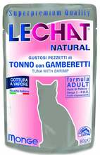 Kassitoit LeChat Natural Pouches, tuunikala ja krevetid, 80 g