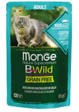 Kasside märgtoit Monge BWild tursa, krevettide ja köögiviljadega, 85 g