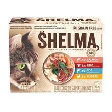 Märgtoit kassidele Shelma lõhe, tursa, kana ja veiselihaga, 12 x 85 g