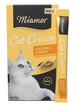 Miamor Cat Cream maiustus kassidele kanaliha ja juustuga, 6x15 g
