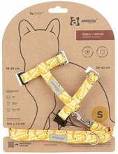 Kassi traksid koos rihmaga Amiplay BeHappy, 150 cm x 15 mm, kollane/oranž
