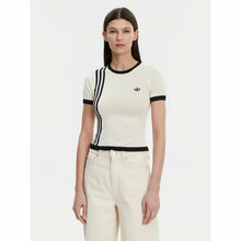 T-särk naistele Adidas Knitted 3-Stripes JJ0961, beež, slim fit, S