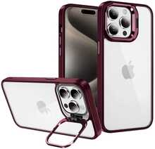 Telefoniümbris statiiviga ja kaamera kaitseklaas Tel Protect, Apple iPhone 15 Plus, burgundy