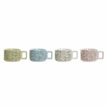 Kohvitasside komplekt DKD Home Decor, sinine, roosa, metallik, roheline, lilled, dolomiit, 13 x 9,5 x 6,5 cm, 260 ml, 4 tk