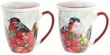 Tasside komplekt DKD Home Decor, sõelaga, portselan, punane, roheline, 380 ml, 2 tk