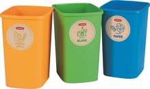 Prügikastide komplekt Curver Deco Flip Bin, 3 x 10 L, sinine/roheline/kollane
