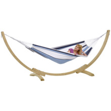Meri stiilis kaheinimesevõrkkiik koos raamiga Amazonas Apollo Set AZ-6010120 210x140 cm, sinine/valge