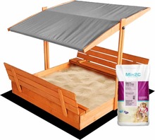 Impregneeritud puidust liivakast 4IQ katusega 140 x 140 cm, hall, 300 kg liiva
