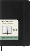 Kalendermärkmik Moleskine 2026, 9 x 14 cm, nädal, pehme kaas, must