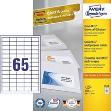 Kleebisetiketid Avery Zweckform 3666, A4, 38 x 21.2 mm, valge, 100 lehte, 65 etiketti lehel