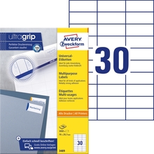 Isekleepuvad etiketid Avery Zweckform, A4, 70 x 29.7 mm, 100 lehte, valge