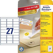 Avery Zweckform eemaldatavad kleebisetiketid, A4, 63.5 x 29.6 mm, 27 etiketti lehel, 25 lehte